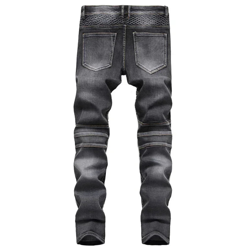 Men's Vintage Patchwork Denim Jeans - Slim Fit