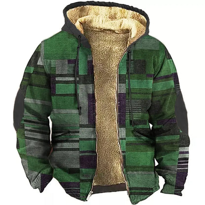 Men's Thickened Warm Jacket with Zipper and Pattern Print