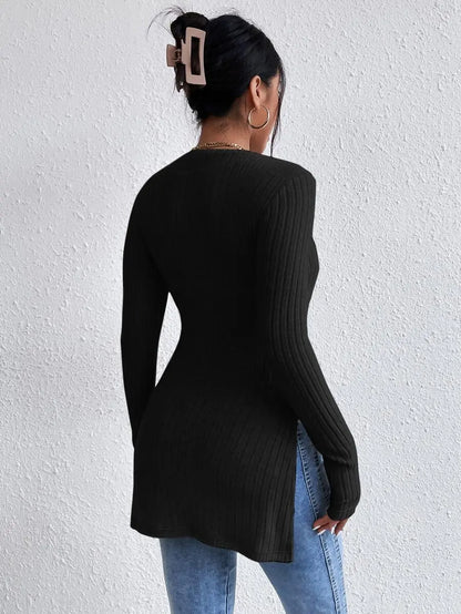 Women's Elegant Warm Slim Fit Long Sleeve Sweater with Side Slit