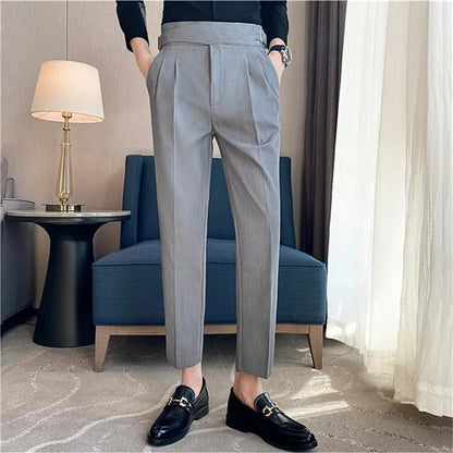 Men's High-Waisted Casual Dress Pants with Belt - Various Colors