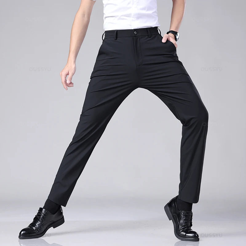 Men's Slim Fit Casual Stretch Pants with Elastic Waist