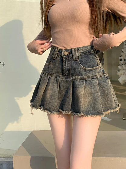 High-Waisted Women's Spliced Denim Mini Skirt