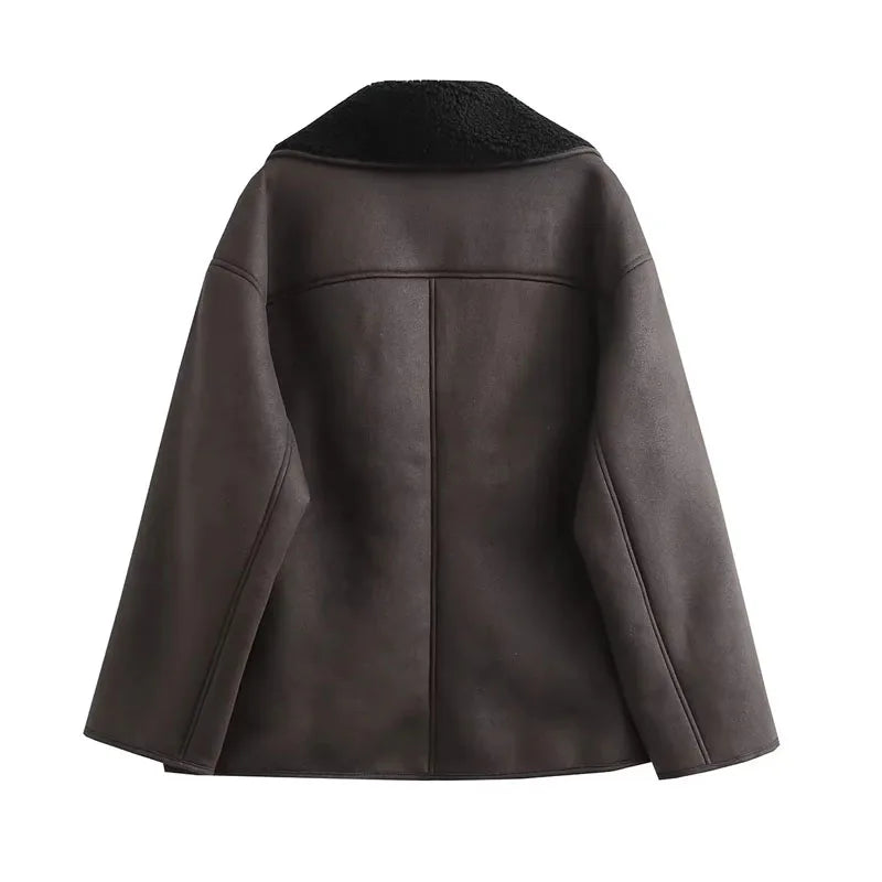 Women's Thick Faux Leather Jacket - Warm Wool Blend