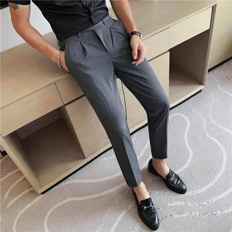 Slim Fit Ankle Trousers for Men - Formal Elastic Pants