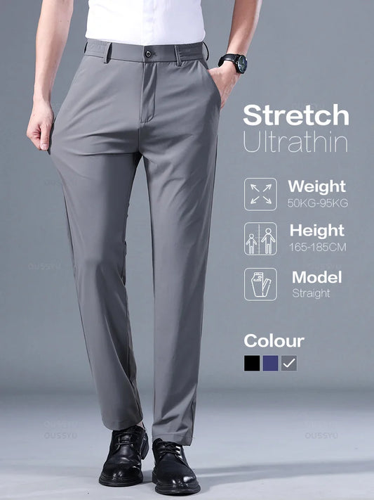 Men's Korean Classic Stretch Trousers with Elastic Waist - Slim Fit