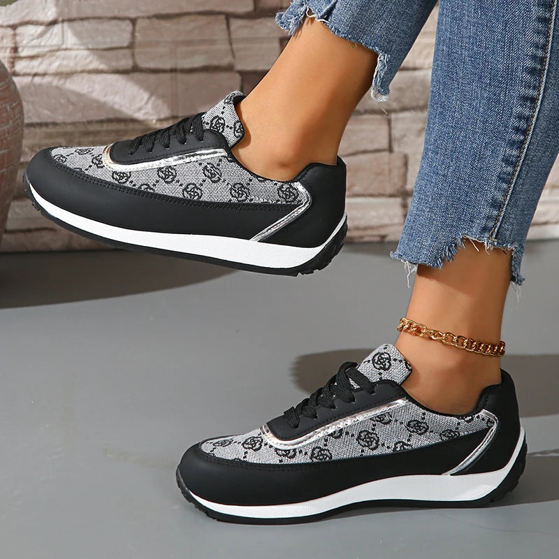 Women's Casual Lace-Up Walking Sneakers – Comfortable and Versatile Flat Design