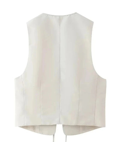 Women’s Sleeveless Slim Fit White Crop Top with String Tie