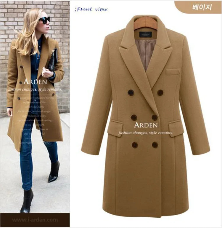 Women's Woollen Long Coat - Various Colors