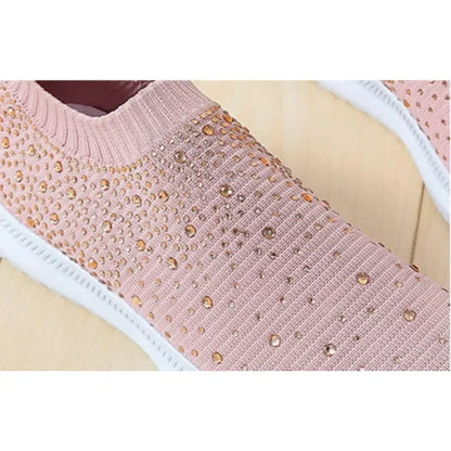 Women's Rhinestone Glitter Mesh Slip On Sneakers- Various Colors