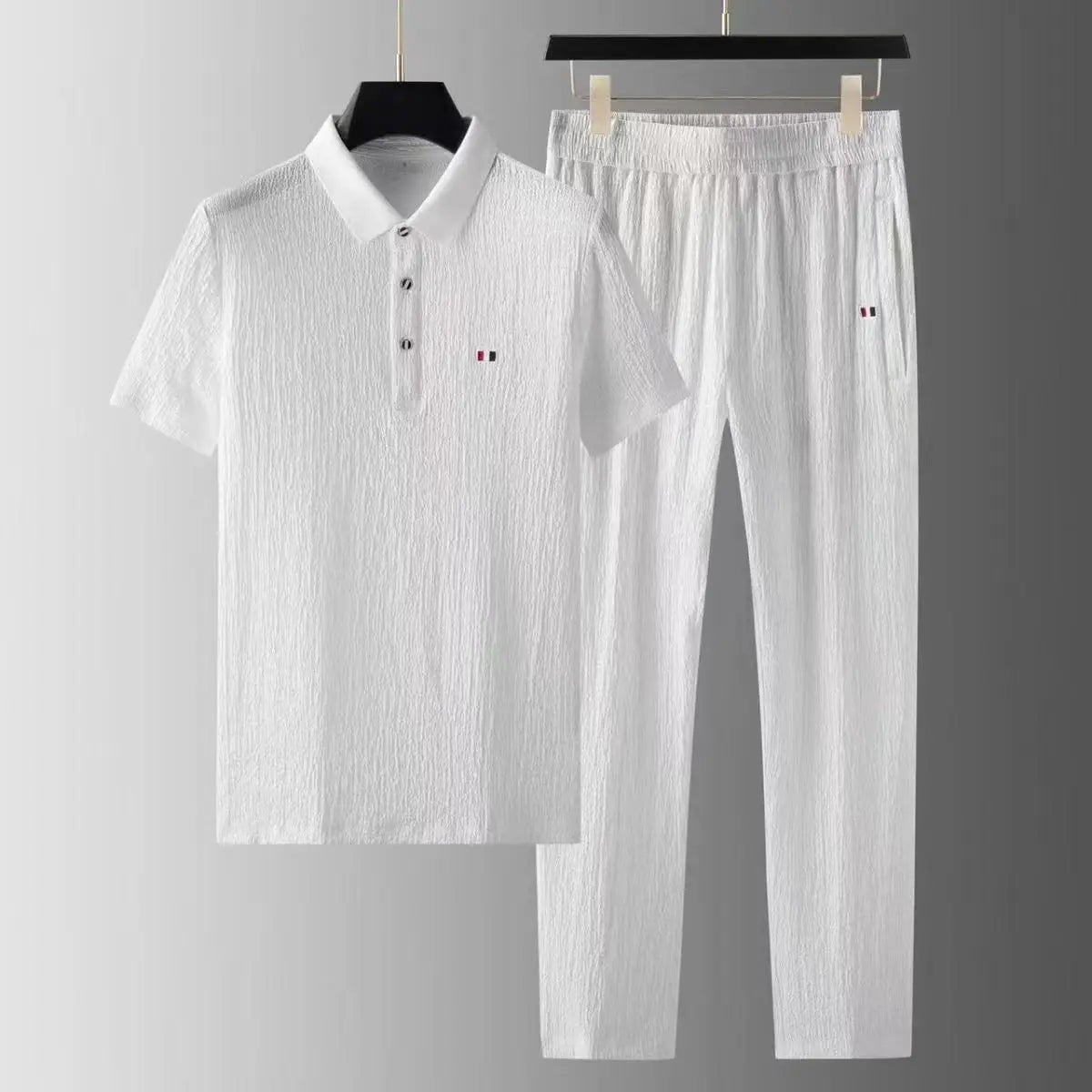 Men's Classic Casual Two-Piece Buttoned T-Shirt and Pants Set