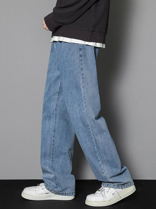 Korean style Men's Classic Wide-Leg Straight Denim Jeans