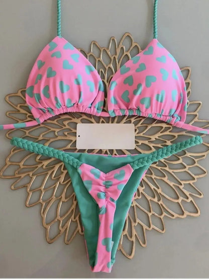 Zebra Print High-Waisted Thong Bikini Set for Women