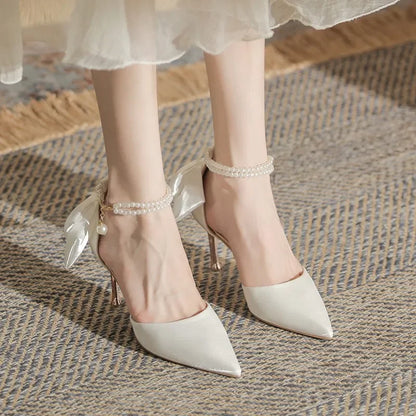 Women’s Thin- Pearl Butterfly Design and Pointed Toe High Heels