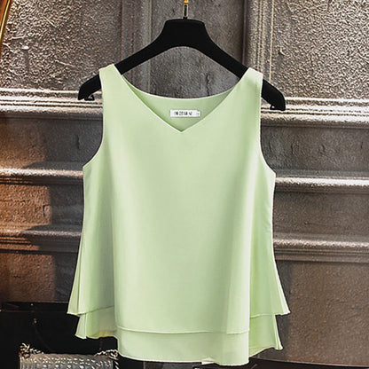 Sleeveless Chiffon V-Neck Blouse for Women - Various Colors