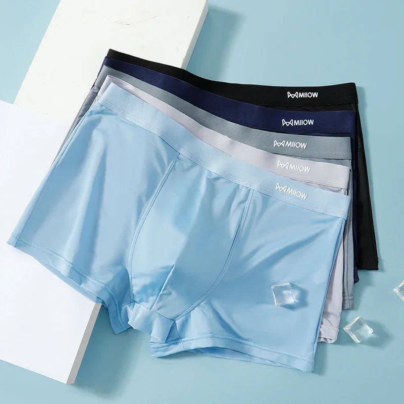 3-Pack Thin Ice Silk Men's Boxer Shorts - Antibacterial and Breathable Underwear