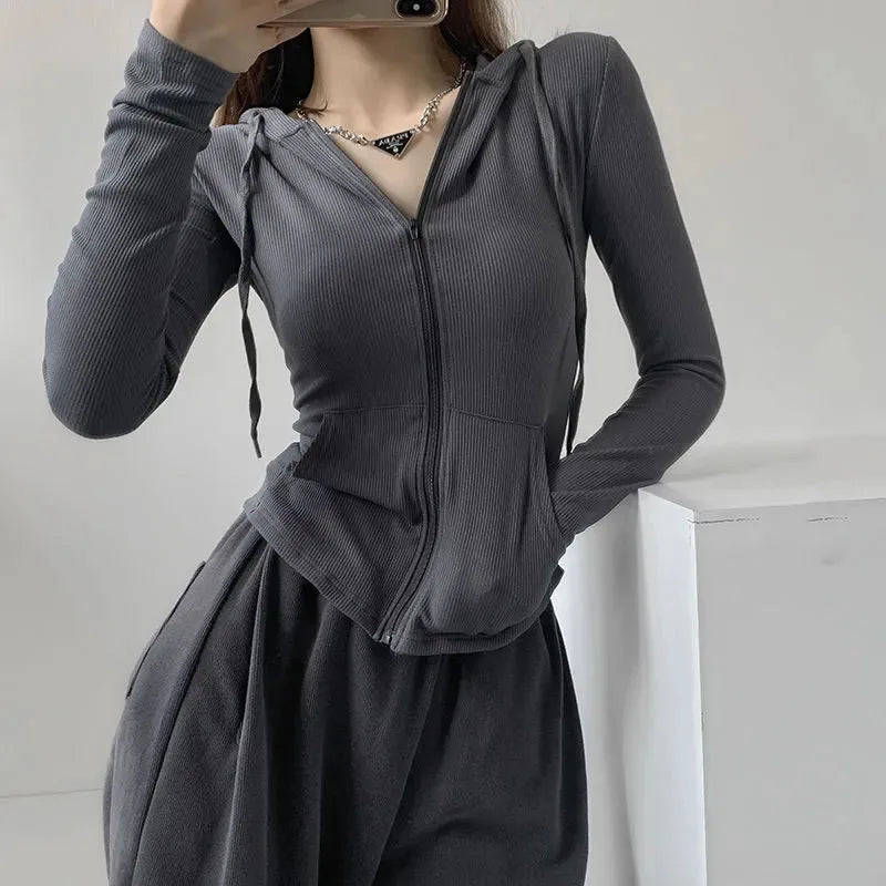 Slim Fit Zip-Up Hooded Jacket for Women