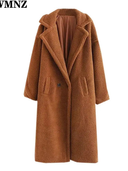 Women's Faux Fur Teddy Coat with Lapel Collar and Pockets