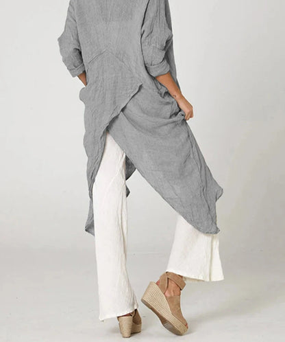 Casual Wear Blouse with Long Sleeves and Asymmetrical Cowl Neck Design