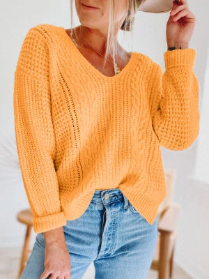 Women's V-Neck Knitted Casual Sweater - Various Colors