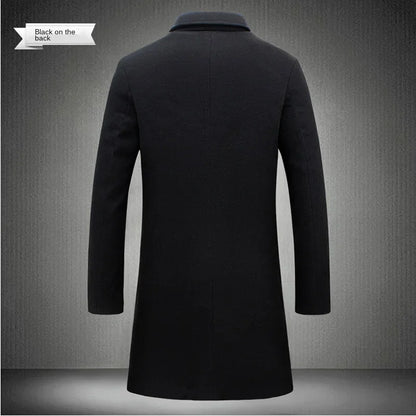 Mens Slim Fit Long Cotton Wool Blend Windbreaker Coat - Various Colors