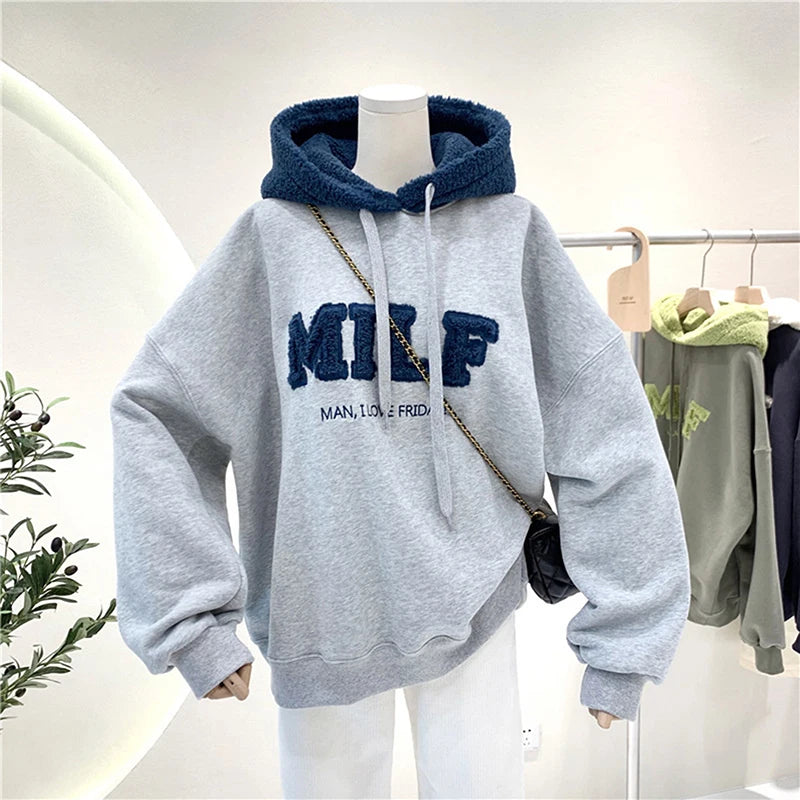 Women's "MILF" Graphic Oversized Cotton Hoodie