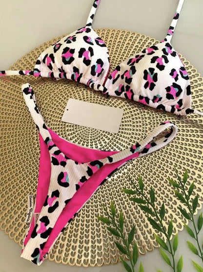 Women's Cherry Print Brazilian Thong Bikini Set - Two Piece