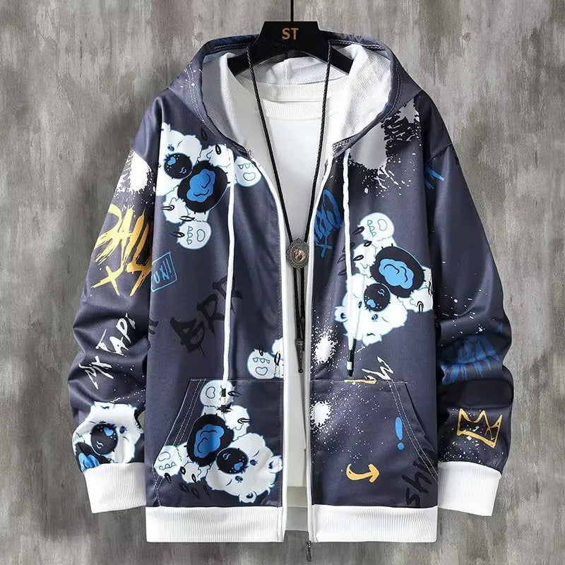 Men's Hooded Jacket with Graffiti Print