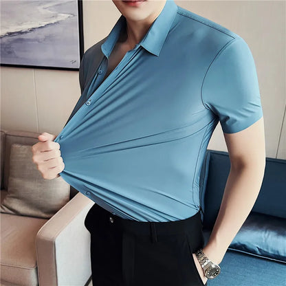 Slim-Fit Seamless Short Sleeve Shirts for Men - High Elasticity Casual Wear