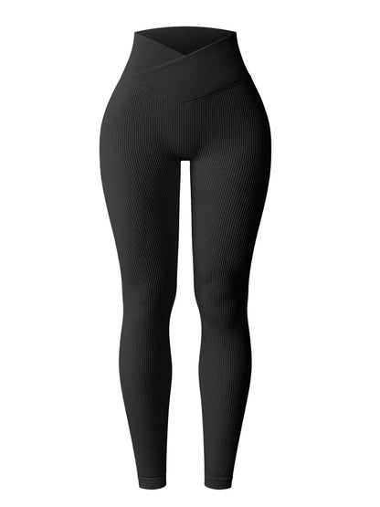 High-Waisted Slim Fit Yoga Pants for Women with Thread Detail - Various Colors