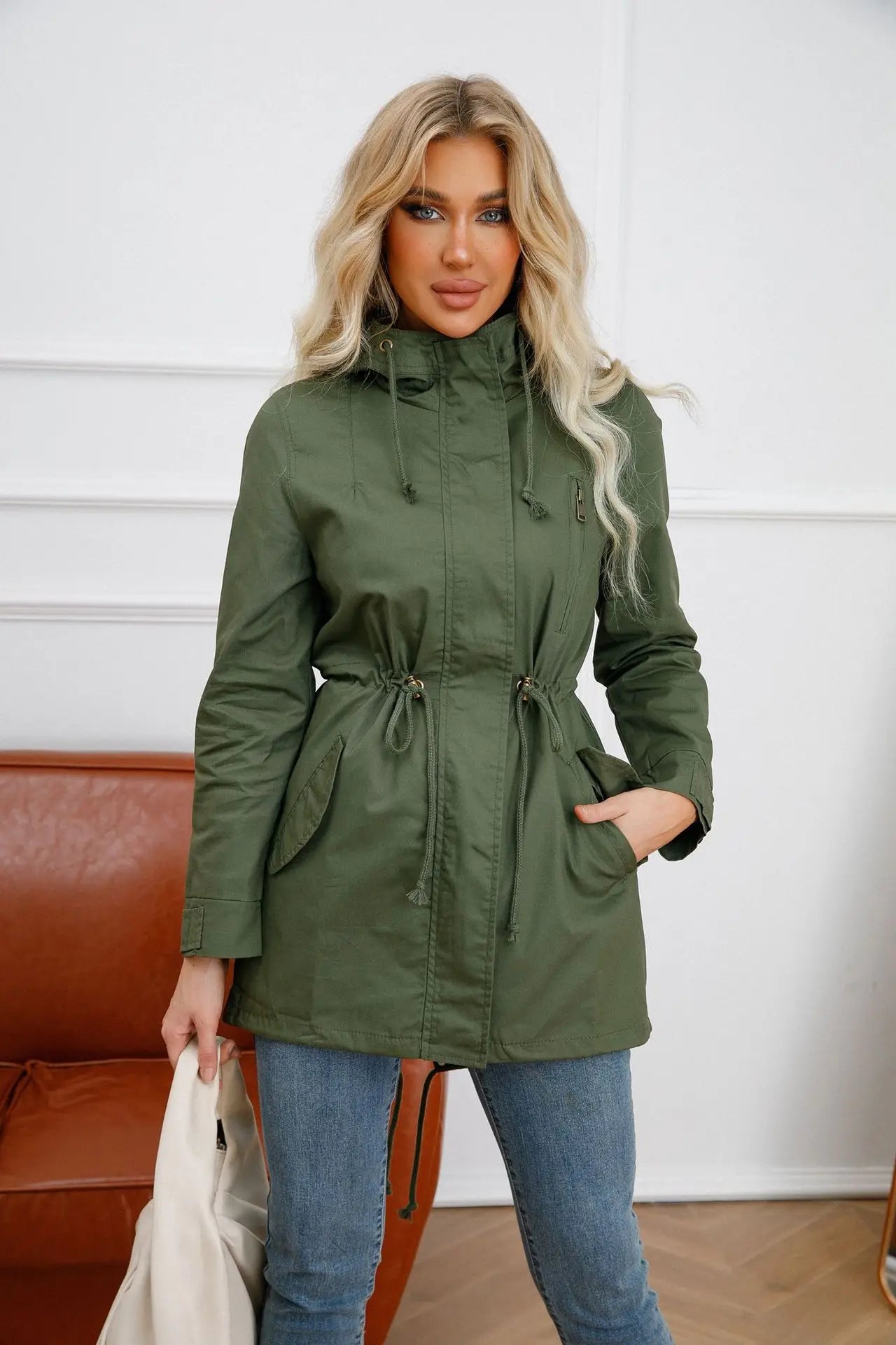 Womens Cotton Hooded Trench Coat - Various Colors