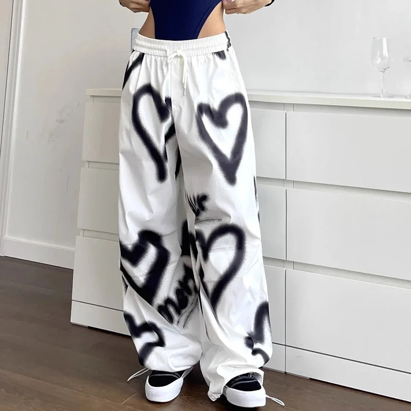 womens loose fit joggers and sweatpants love heart print