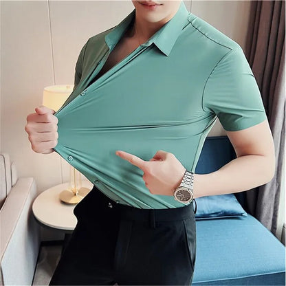 Slim-Fit Seamless Short Sleeve Shirts for Men - High Elasticity Casual Wear