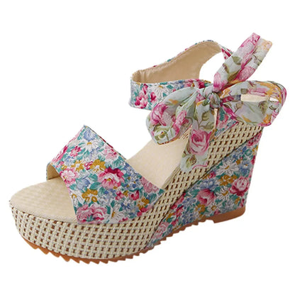 Women's Floral Lace-Up Platform Shoe-Various Colors