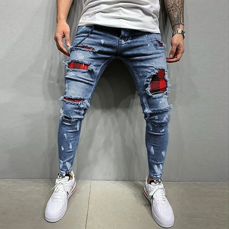 Men's Ripped Stretch Skinny Jeans - Various Colors