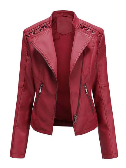 Women's Slim Fit Zipper Faux Leather Jacket - Various Colors