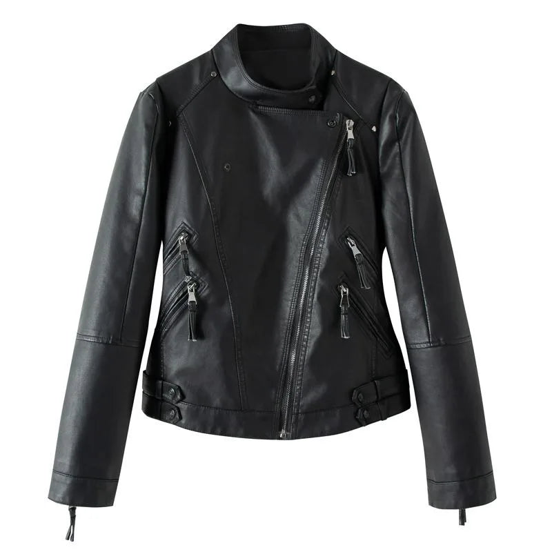 Slim Fit Lace-Up Faux Leather Jacket - Various Colors