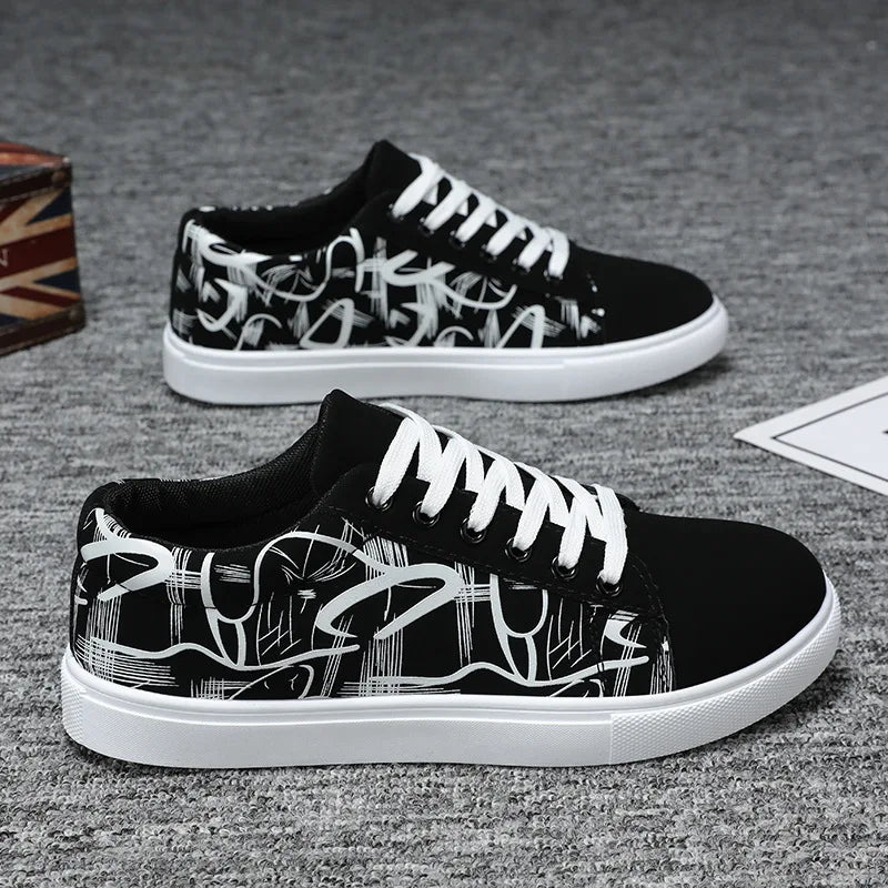 Men's Graffiti-Print Vulcanized Canvas Sneakers