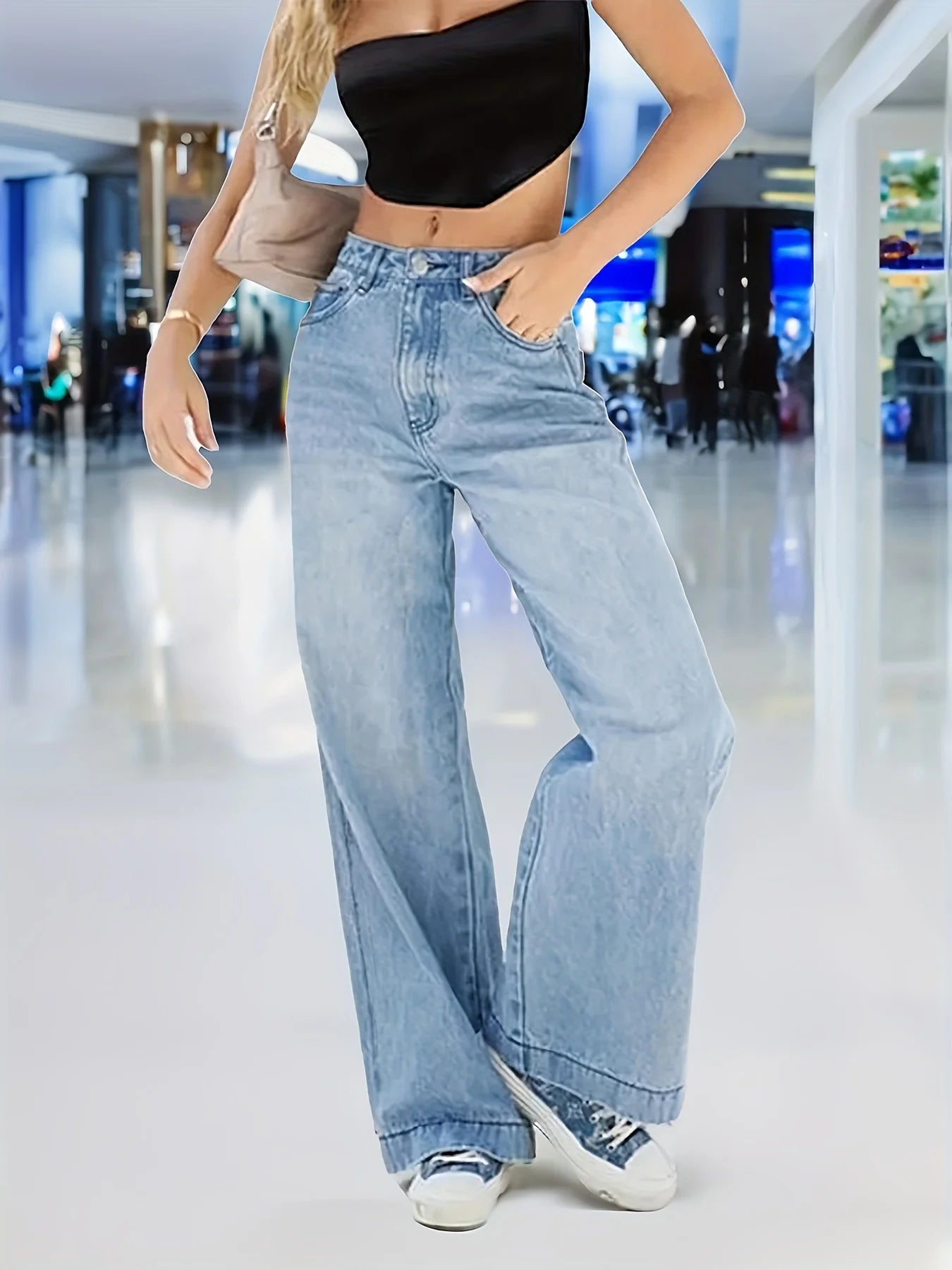 Women's High-Waisted Wide Leg Denim Jeans - Relaxed Fit