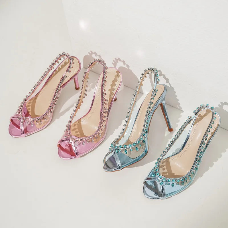 Elegant Crystal-Embellished Heels For Women -  Transparent PVC Footwear-Various Colors