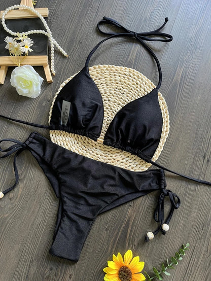 Braided Rope Bandage Bikini Set for Women - Two-Piece Triangle Swimwear