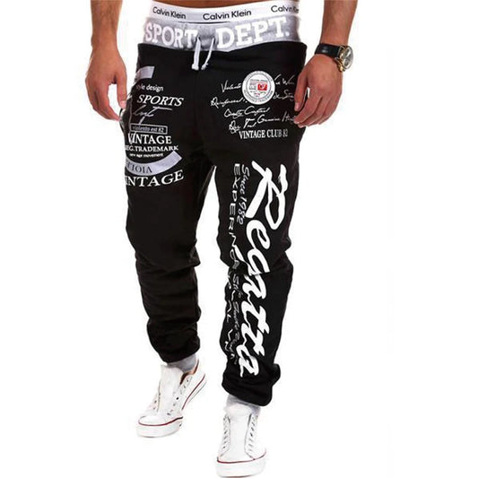 Men's Casual Loose Fit Joggers with Letter Print and Drawstring