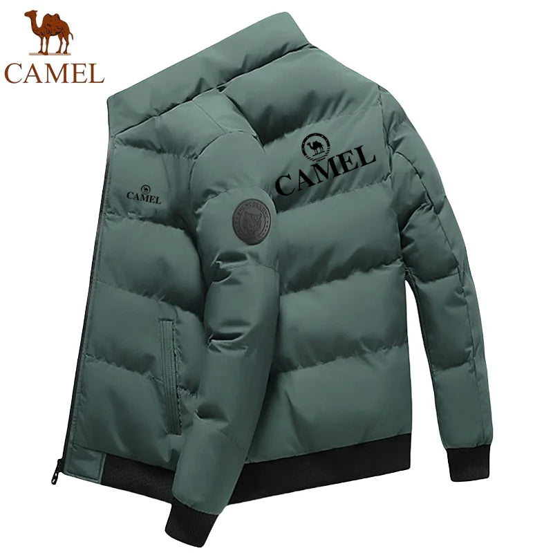 GOLDEN CAMEL Men's Thick Warm Puffer Jacket with Short Stand Collar