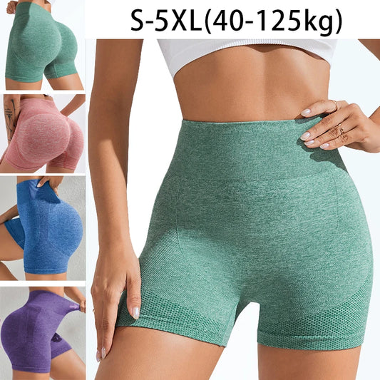 1pc Women's Plus Size Seamless Yoga Shorts - Butt Lifting High-Waisted Fitness Tights for Workout and Running