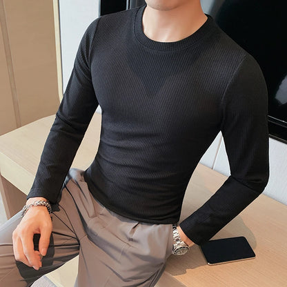 Slim Fit Striped Long Sleeve Sweater with Round Neck - Various Colors