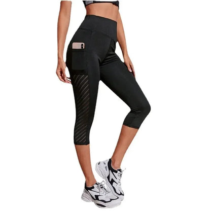 High-Waisted Hip-Lifting Slimming Yoga Crop Pants with Panel Pocket Design