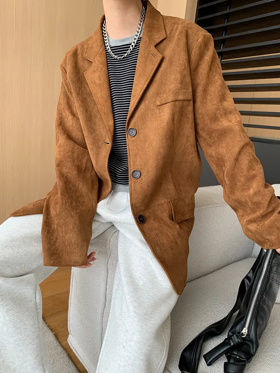 Women's Vintage Faux Suede Jacket - Casual Loose Lapel Style