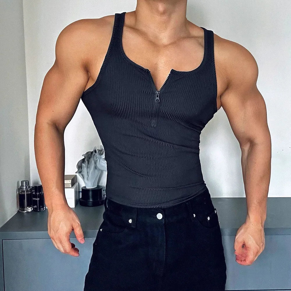 Men's Slim Fit Half-Zip Stringer Vest