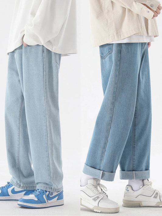 Korean Style Men's Casual Ankle-Length Straight Denim Jeans - Various Colors