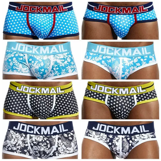 Men's Cotton Fashion Briefs with Print - Classic Low-Waist Breathable Boxer Shorts