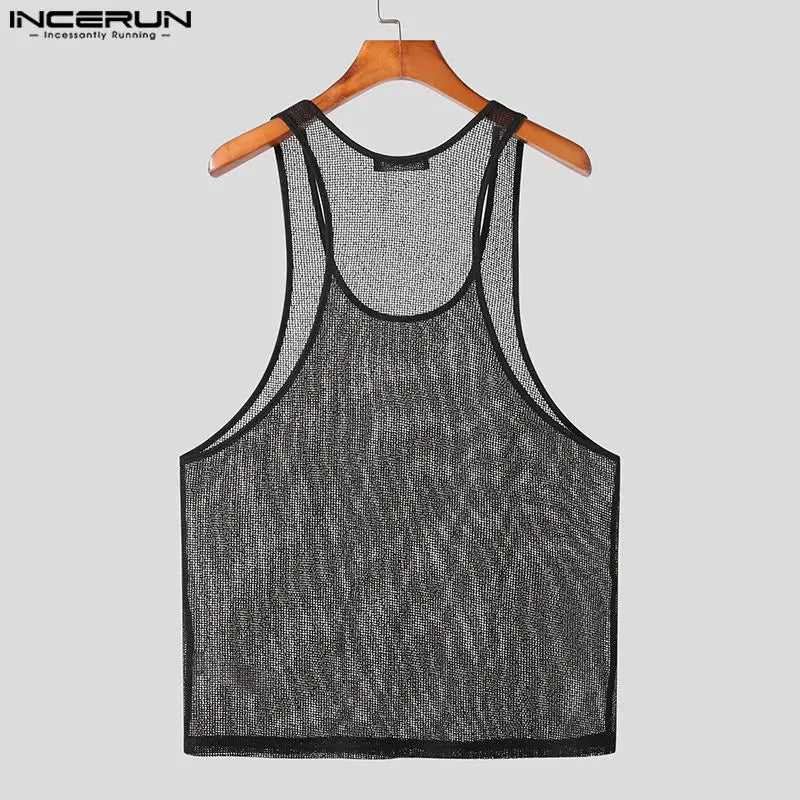 INCERUN Men's Transparent Mesh Tank Top